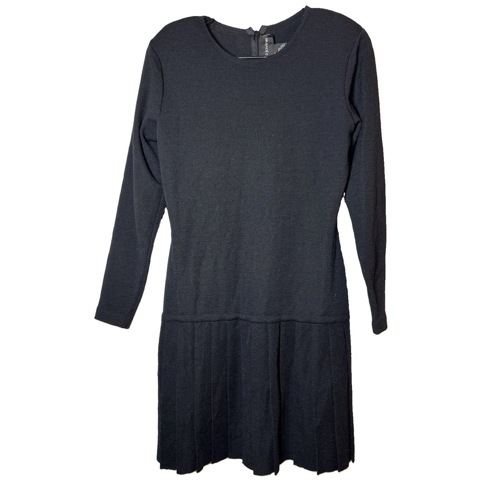 VTG Andrea Jovine Black Wool Long Sleeve Pleated Dress Women's M Hong Kong